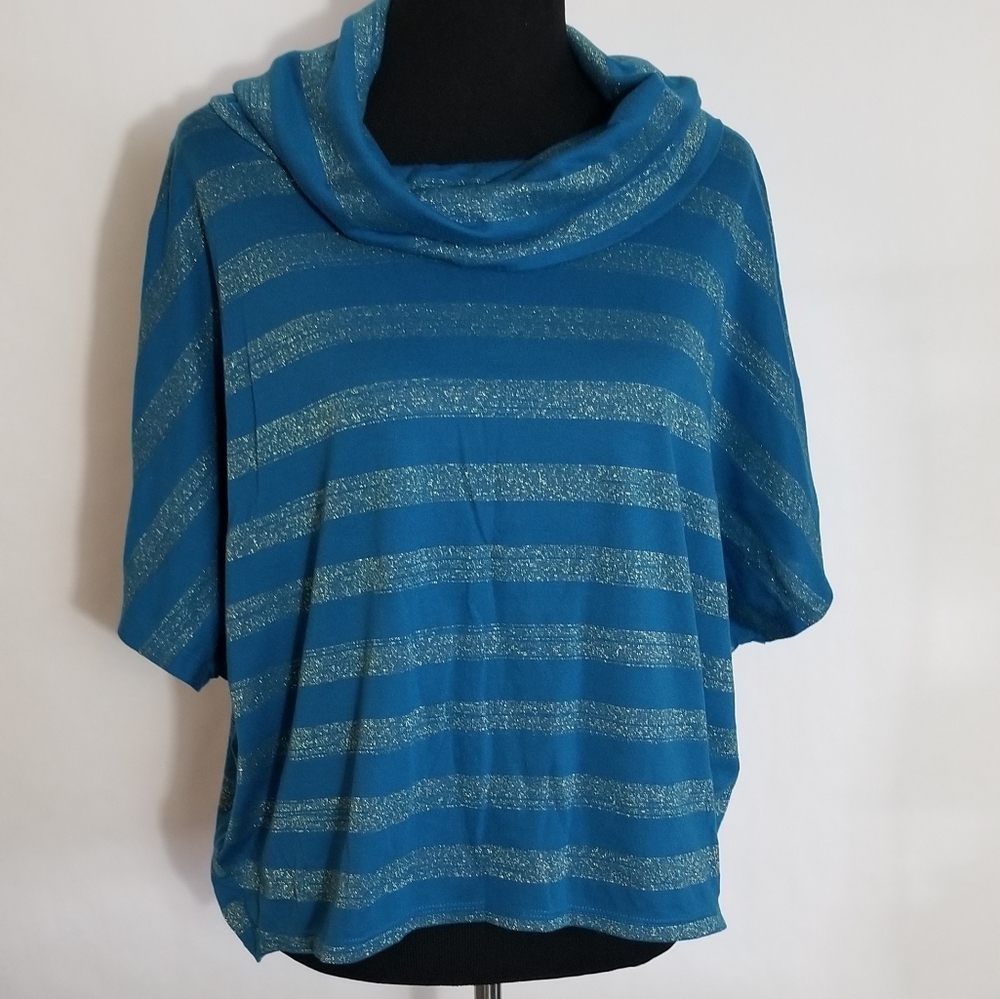 Turquoise  and Gold Cow Neck Top
